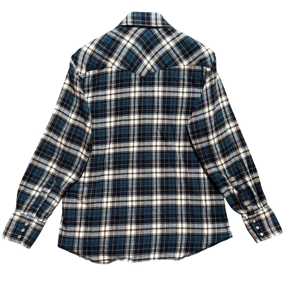 Wrangler Plaid Flannel Shirt Pearl Snap Long Sleeve Western Style‎ Large - Picture 3 of 7